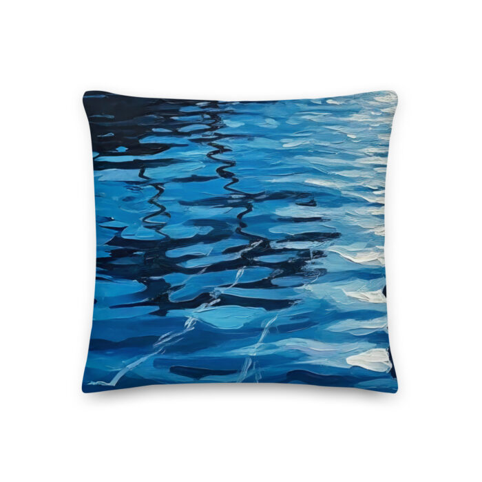 The Pool Reflection – Nighttime Oil Painting Print | Woman’s Silhouette in Infinity Pool Under Moonlight | Serene Feminine Power Premium Pillow