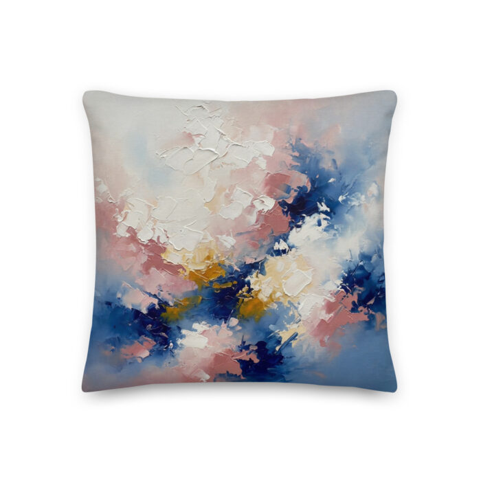 Where She Breathes – Abstract Expressionist Oil Painting | Pearl White & Blush Gradients on Midnight Blue | Intimate Presence Art - Premium Pillow