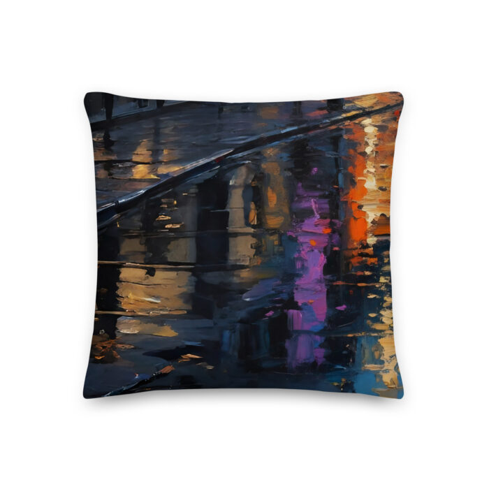 Midnight Walk – Urban Night Oil Painting Print | Woman in Red Heels on Wet City Street | Premium Pillow