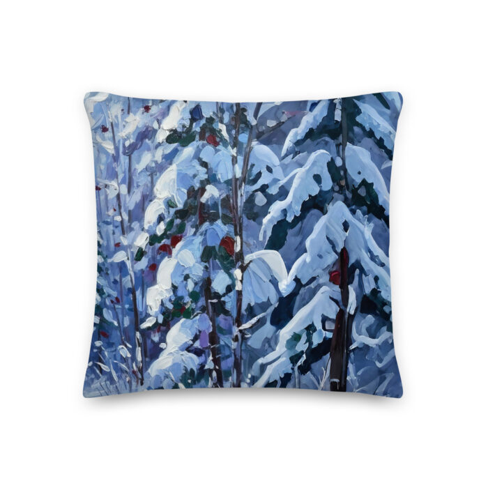 Woman in Fur Coat – Winter Elegance Oil Painting Print | Figure in White Fur Standing in Snow | Timeless Fashion Premium Pillow