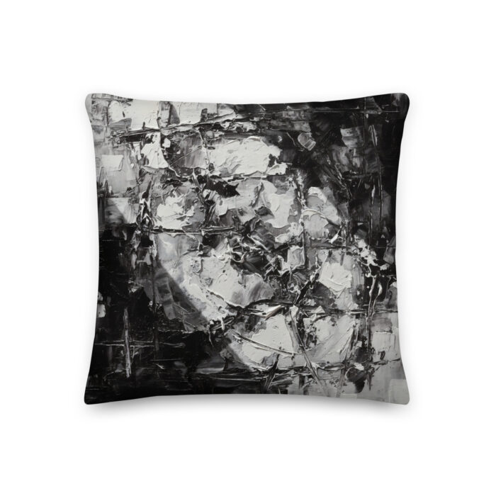 Ash & Light – Monochromatic Abstract Oil Painting | Charcoal, Bone & Silver Texture | Premium Pillow