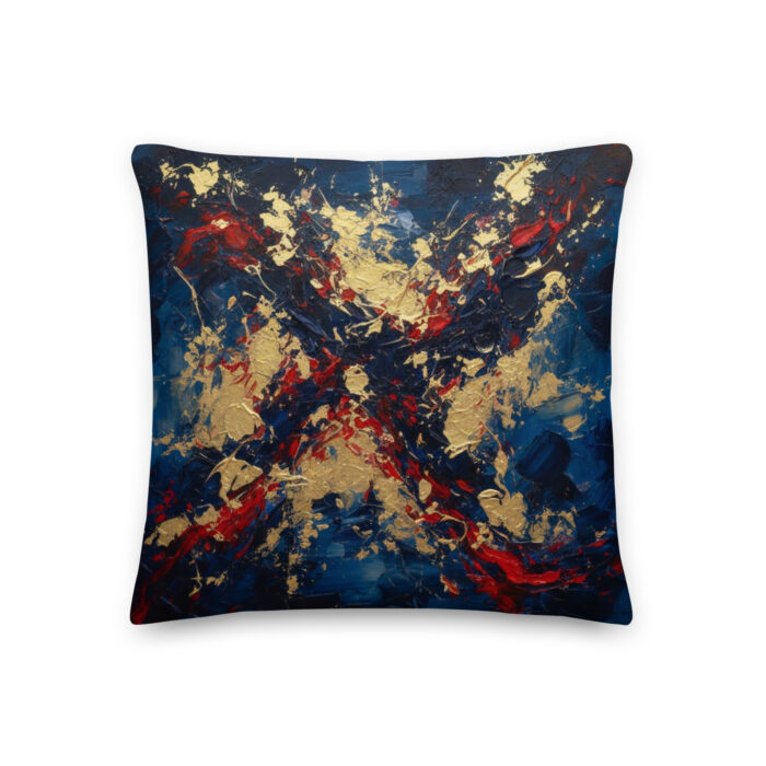 Nebula Noir – Large Abstract Oil Painting with Gold Leaf & Crimson Swirls | Premium Pillow