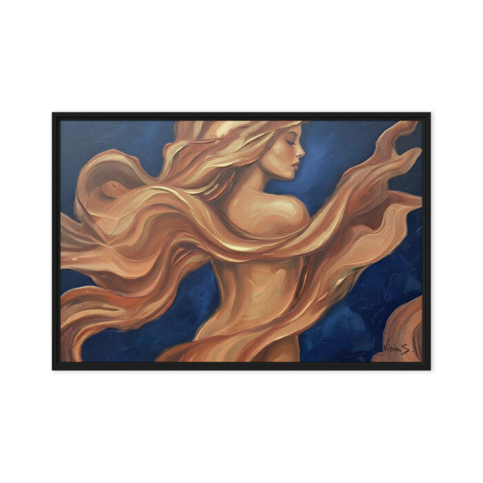 Her Rhythm – Abstract Expressionist Oil Painting | Terracotta & Gold Swirls on Indigo | Feminine Energy Wall Art