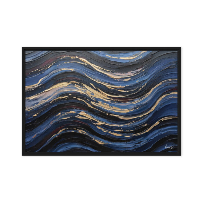 Nocturne Pulse – Abstract Night Oil Painting | Deep Blue & Gold Rhythmic Waves | Feminine Energy at Night Wall Art