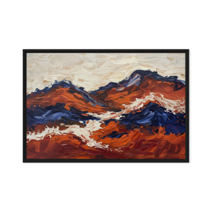 Whispering Peaks – Abstract Expressionist Landscape Oil Painting | Serene Mountain Waves in Indigo & Sienna | Minimalist Modern Wall Art