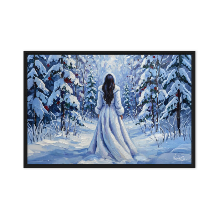 Woman in Fur Coat – Winter Elegance Oil Painting Print | Figure in White Fur Standing in Snow | Timeless Fashion Wall Art