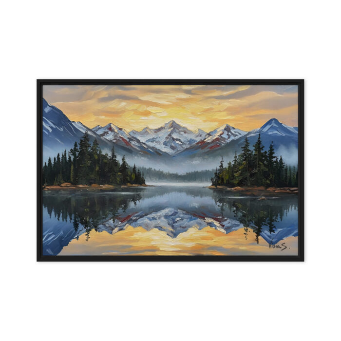 Mirror of Dawn – Alpine Lake at Sunrise Oil Painting | Snow-Capped Mountains & Golden Reflections | Serene Landscape Wall Art for Living Room