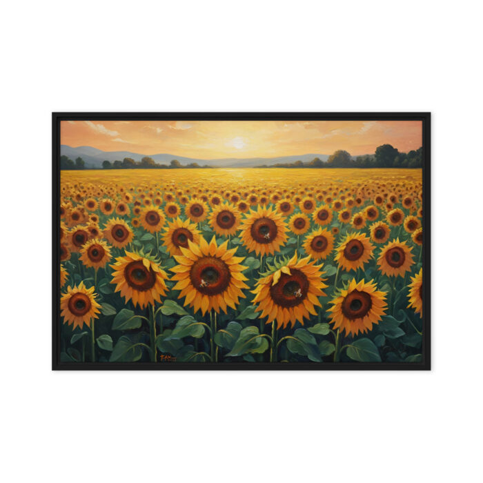 Golden Whispers – Sunflower Field Oil Painting | Impressionist Golden Hour Scene | Uplifting Wall Art for Kitchen or Bedroom