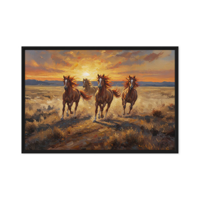 Wind Riders – Horses Galloping at Sunset Oil Painting | Golden Prairie & Flowing Manes | Boho Western Wall Art