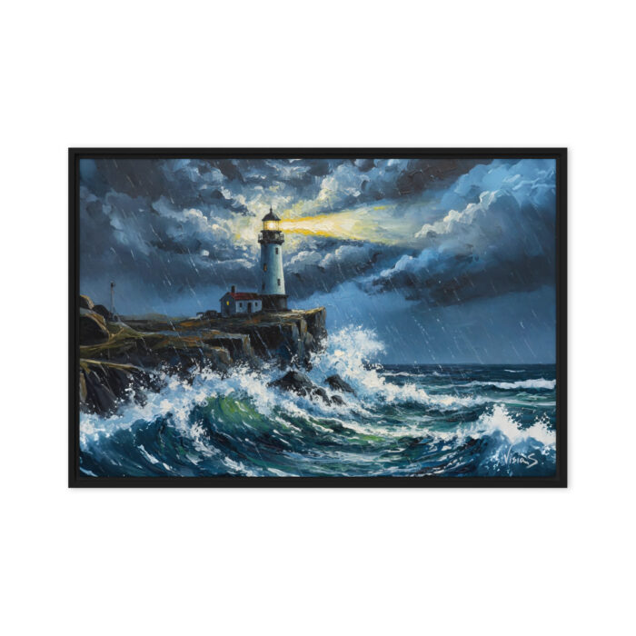 Beacon of Hope – Stormy Lighthouse Oil Painting | Night Beam & Crashing Waves | Heroic Coastal Art