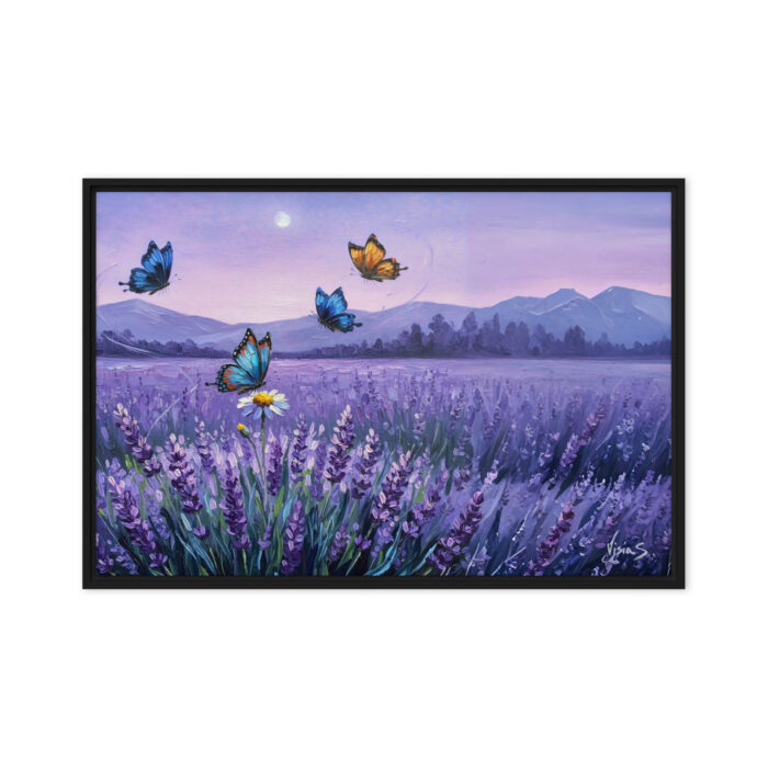 Lavender Whispers – Butterflies in Lavender Field Oil Painting | Dusk & Calming Purple Hues | Spa & Meditation Wall Art
