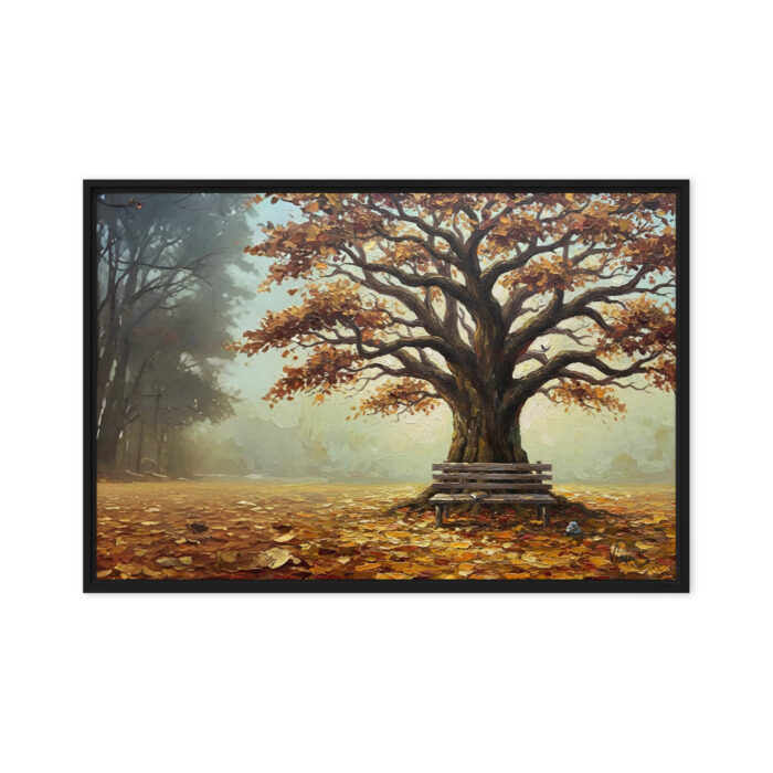 The Bench – Solitary Bench Under Ancient Oak Oil Painting | Golden Leaves & Quiet Light | Timeless Reflection Art